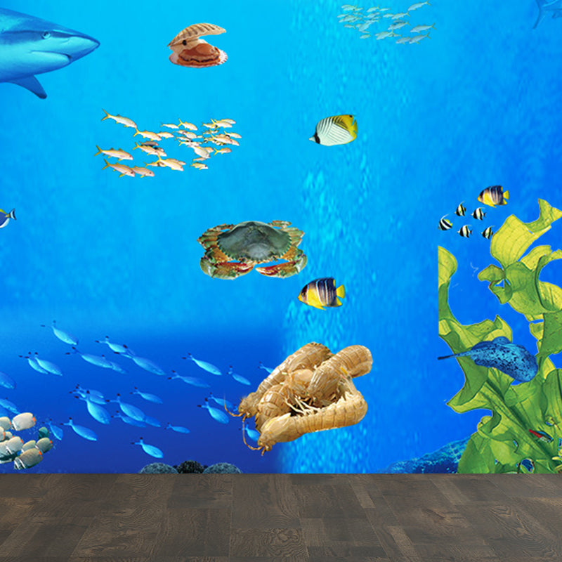 Underwater Scenery Mural Decal Dark Blue Kids Style Wall Covering for Children Room