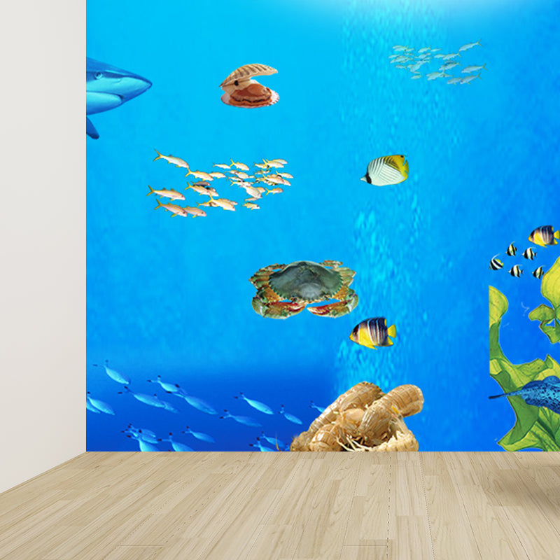 Underwater Scenery Mural Decal Dark Blue Kids Style Wall Covering for Children Room