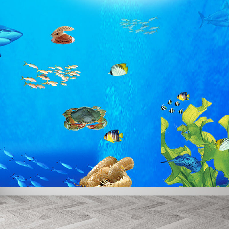 Underwater Scenery Mural Decal Dark Blue Kids Style Wall Covering for Children Room
