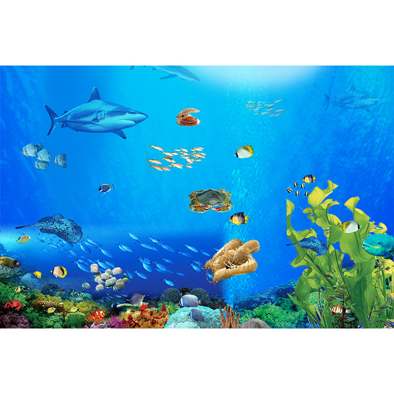 Underwater Scenery Mural Decal Dark Blue Kids Style Wall Covering for Children Room