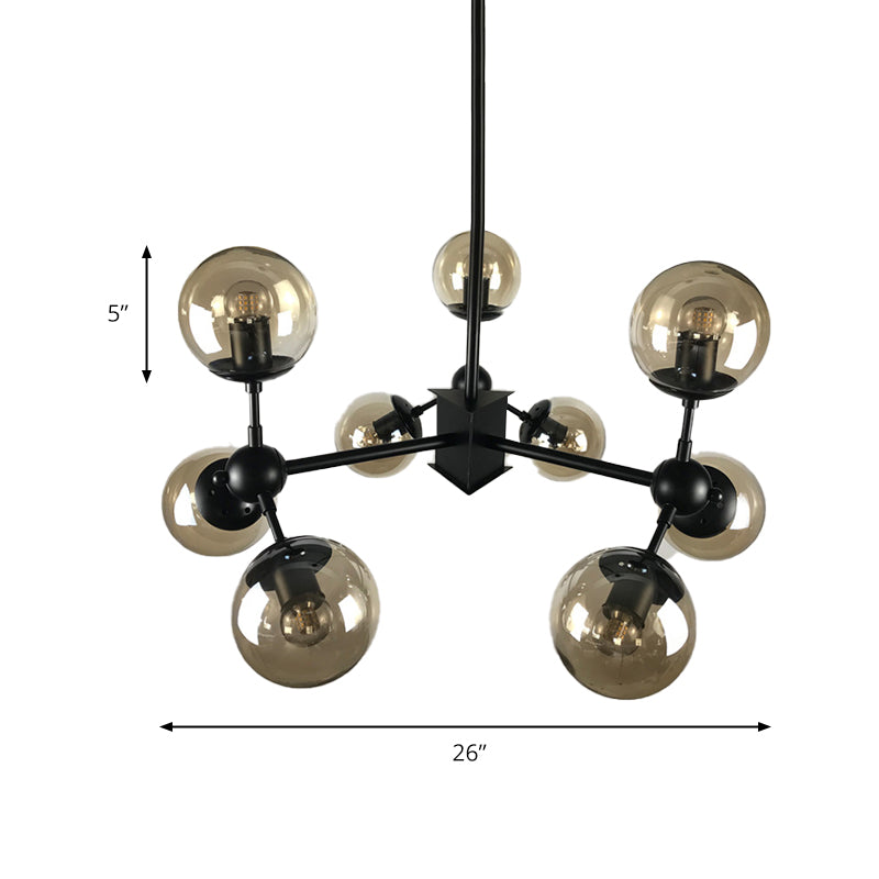 9 Lights Chandelier Lighting Nordic Black Hanging Light with Globe Cranberry Glass Shade