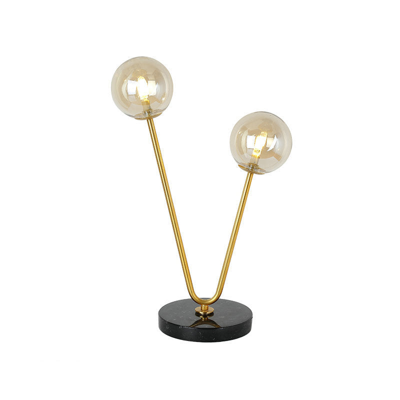 Ball Shade Table Lamp Post Modern Glass 2 Lights Gold Table Light with Marble Base