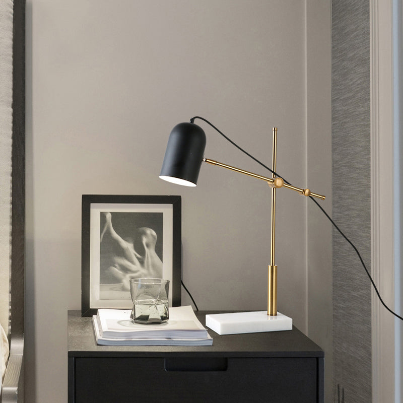 Modern Stylish 1 Bulb Desk Lamp with Metal Shade and Boom Arm Black Domed Reading Book Light for Bedside