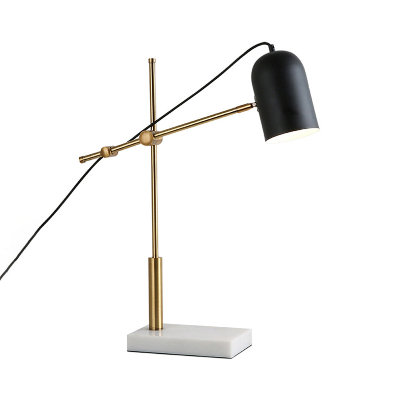 Modern Stylish 1 Bulb Desk Lamp with Metal Shade and Boom Arm Black Domed Reading Book Light for Bedside