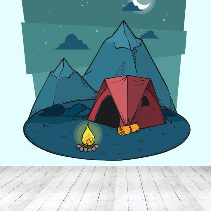 Cartoon Camping View Mural Children's Art Decorative Kids Room Wall Art, Personalize