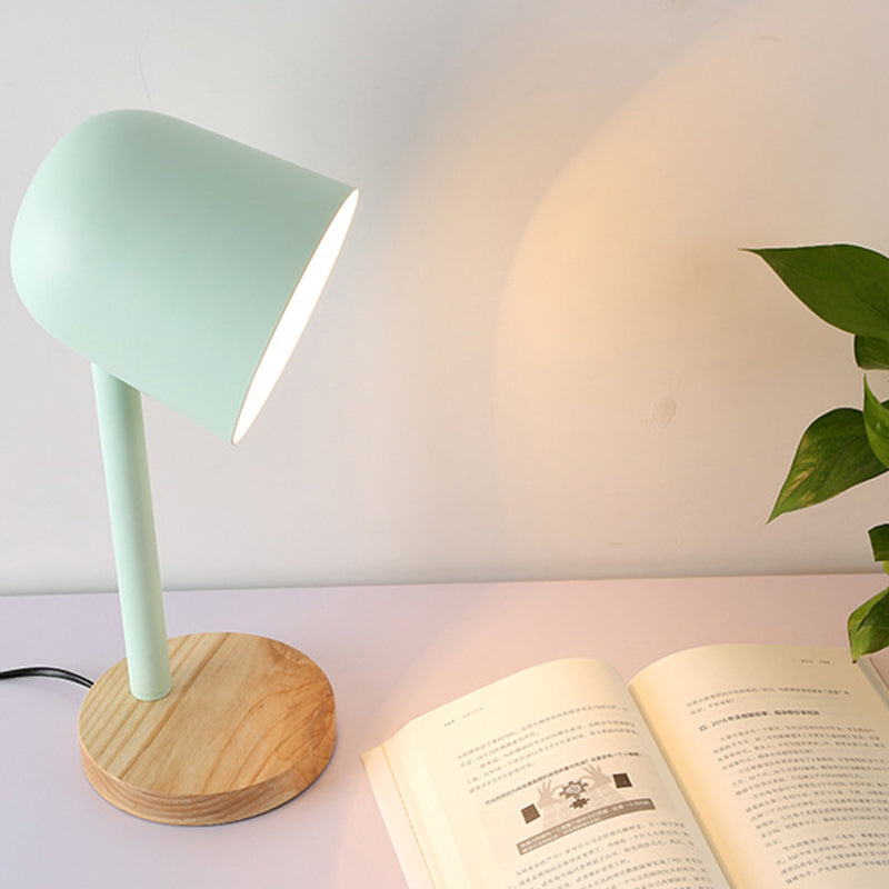 White/Blue/Green Domed Reading Book Light Minimalism Style 1 Light Metallic Desk Lamp with Wooden Base