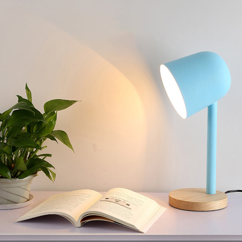 White/Blue/Green Domed Reading Book Light Minimalism Style 1 Light Metallic Desk Lamp with Wooden Base