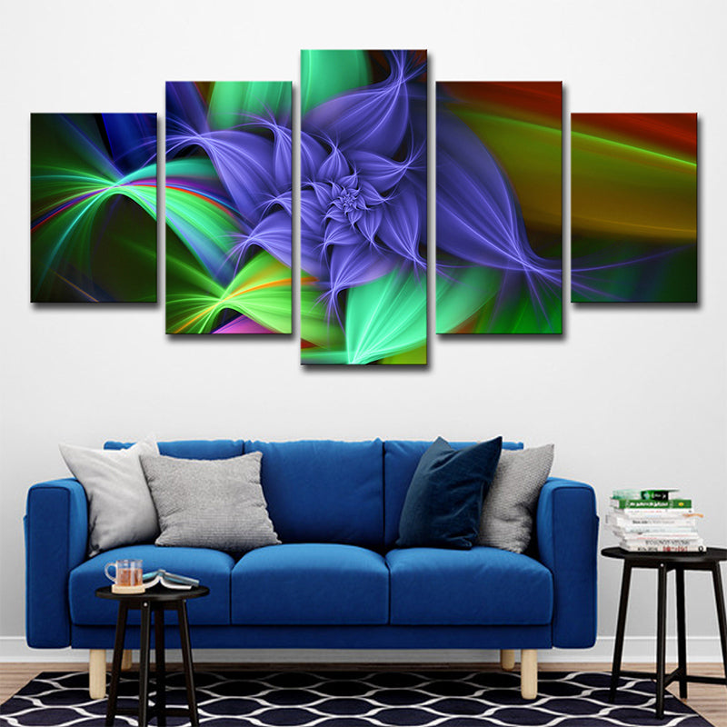 Modernist Blossom Canvas Wall Art Green and Purple Flower Wall Decor for Girls Room