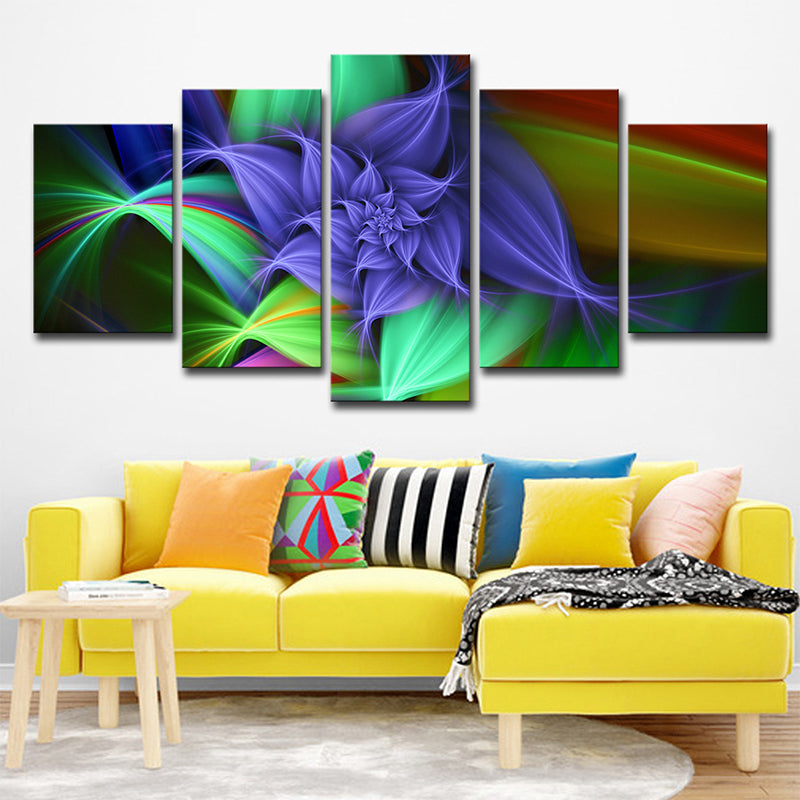 Modernist Blossom Canvas Wall Art Green and Purple Flower Wall Decor for Girls Room