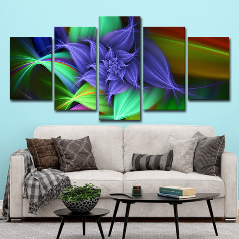 Modernist Blossom Canvas Wall Art Green and Purple Flower Wall Decor for Girls Room