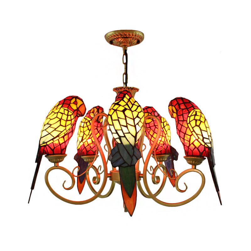 Chandeliers for Living Room, 5-Light Parrots Ceiling Light Fixture with Mosaic Shade Tiffany Style