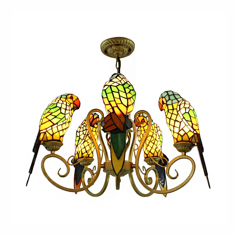 Chandeliers for Living Room, 5-Light Parrots Ceiling Light Fixture with Mosaic Shade Tiffany Style