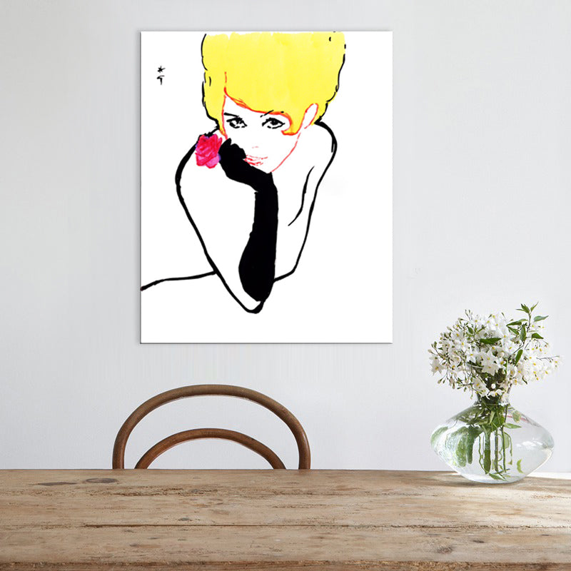 Pop Art Blonde Beauty Canvas Print Yellow-Black Textured Wall Decor for Living Room