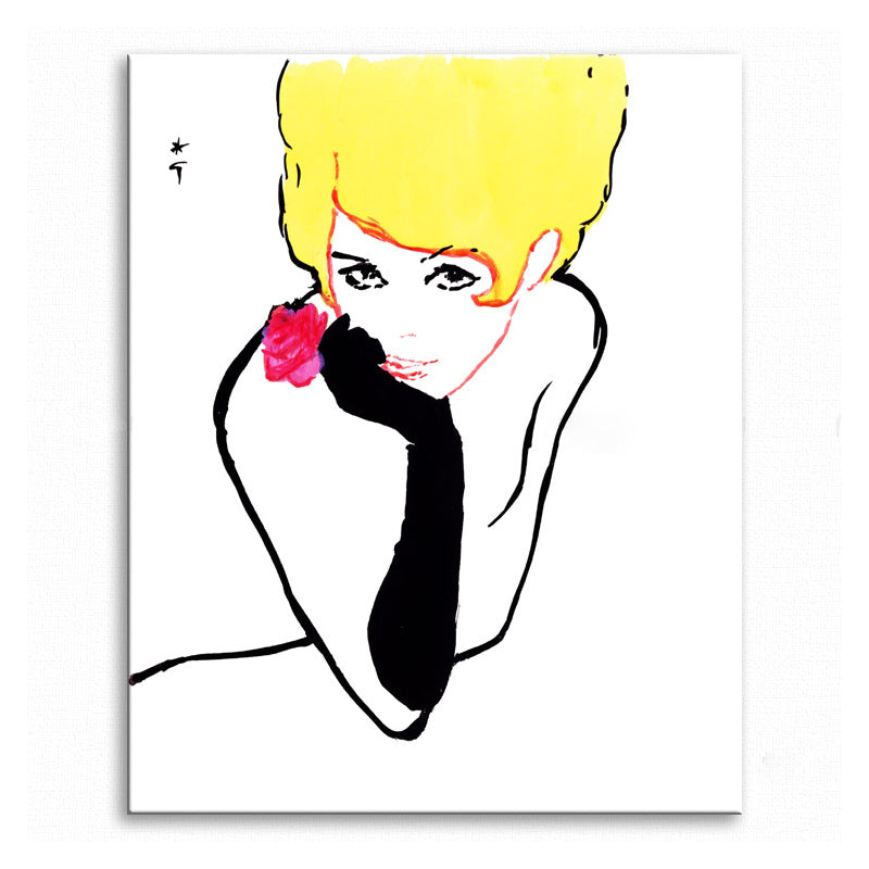 Pop Art Blonde Beauty Canvas Print Yellow-Black Textured Wall Decor for Living Room