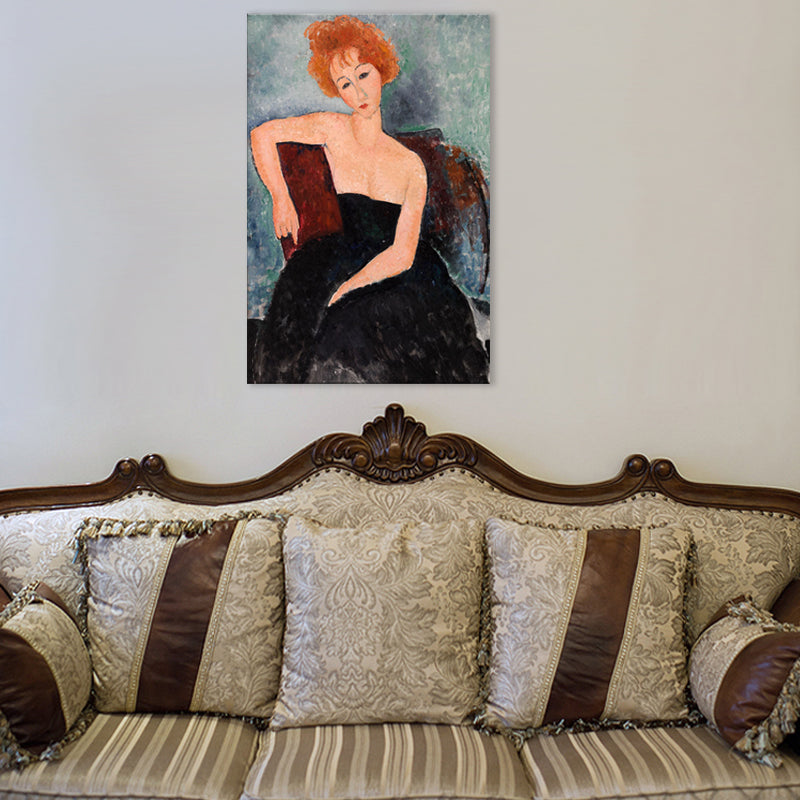 Portrait Wall Art Print Study Room Woman with Red Hair Canvas Blue Textured (Multiple Sizes)