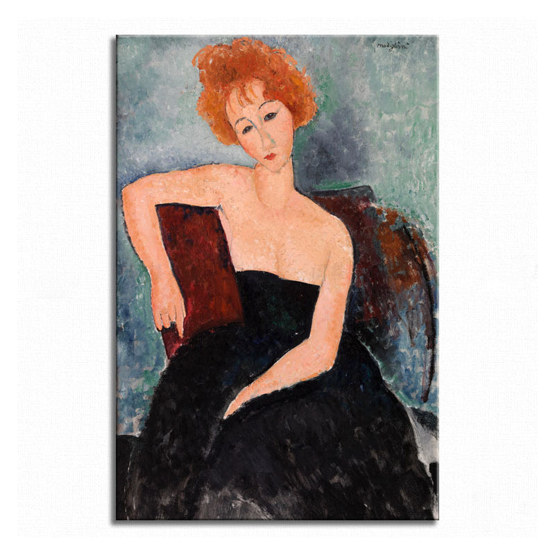 Portrait Wall Art Print Study Room Woman with Red Hair Canvas Blue Textured (Multiple Sizes)