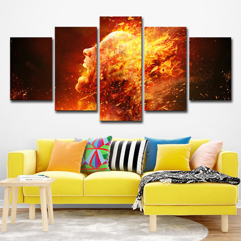 Man on Fire Wall Art Modern Creative Figure Print Canvas in Brown for Living Room