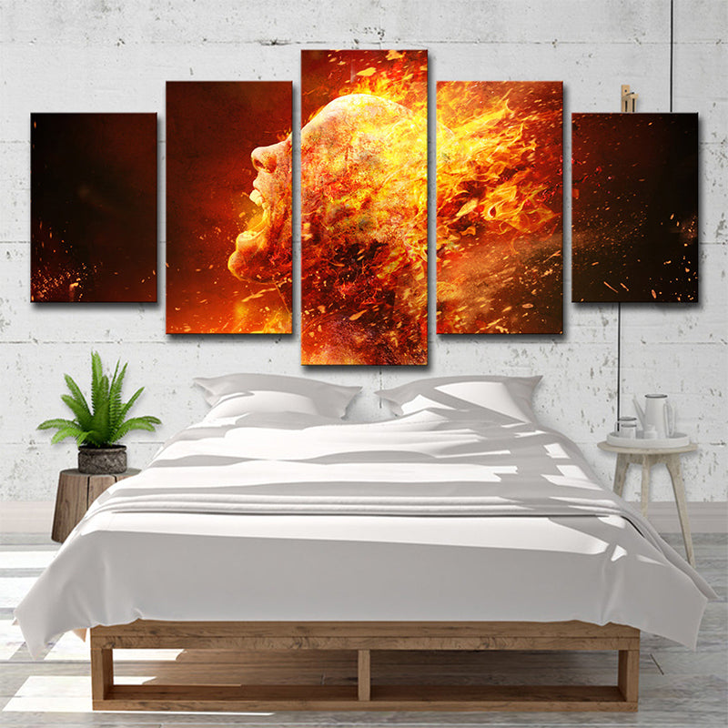 Man on Fire Wall Art Modern Creative Figure Print Canvas in Brown for Living Room