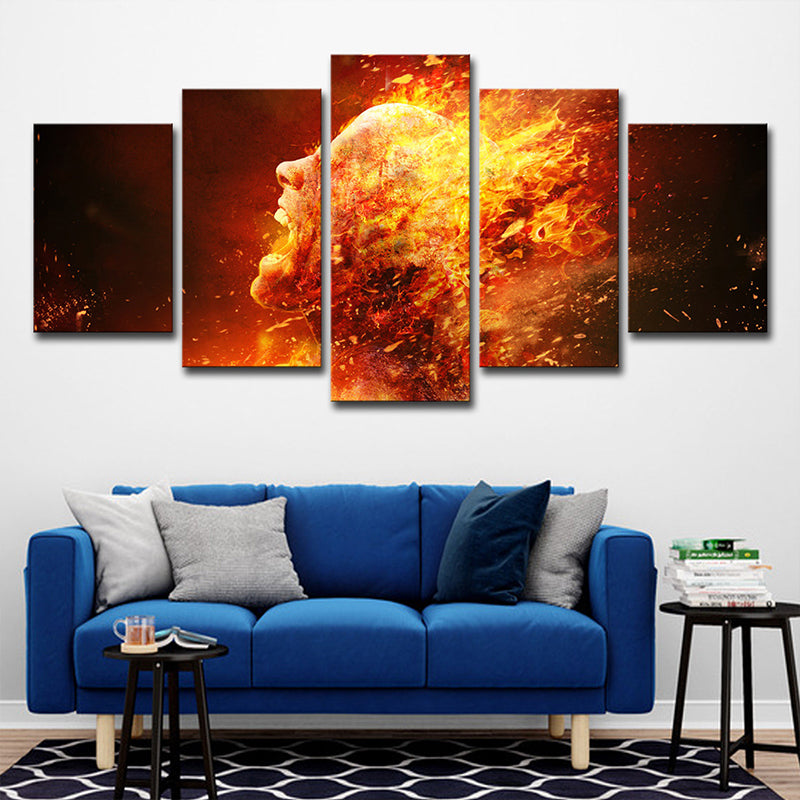 Man on Fire Wall Art Modern Creative Figure Print Canvas in Brown for Living Room