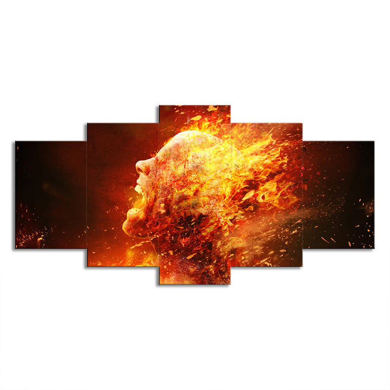 Man on Fire Wall Art Modern Creative Figure Print Canvas in Brown for Living Room