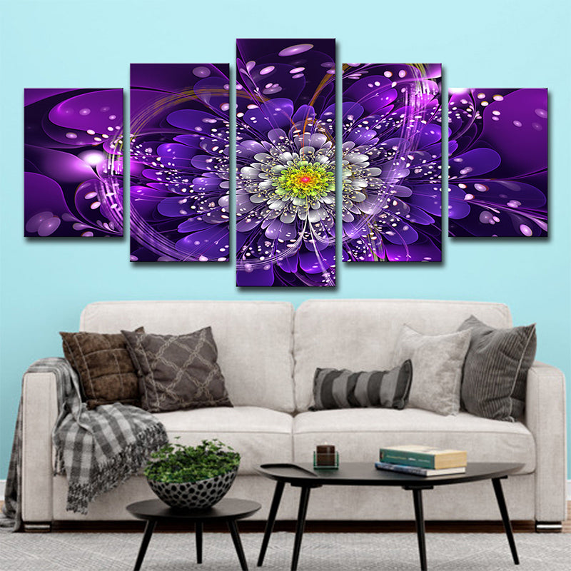 Contemporary Flowers Wall Art Print Purple Multi-Piece Canvas for House Interior