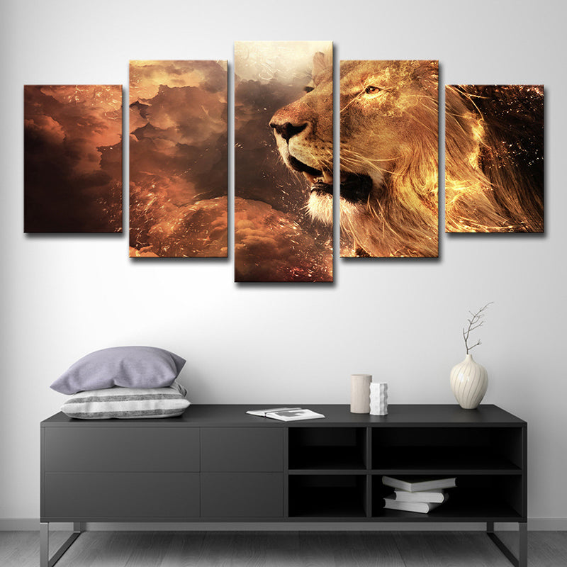 Digital Print Lion King Canvas Contemporary Multi-Piece Wall Art in Yellow