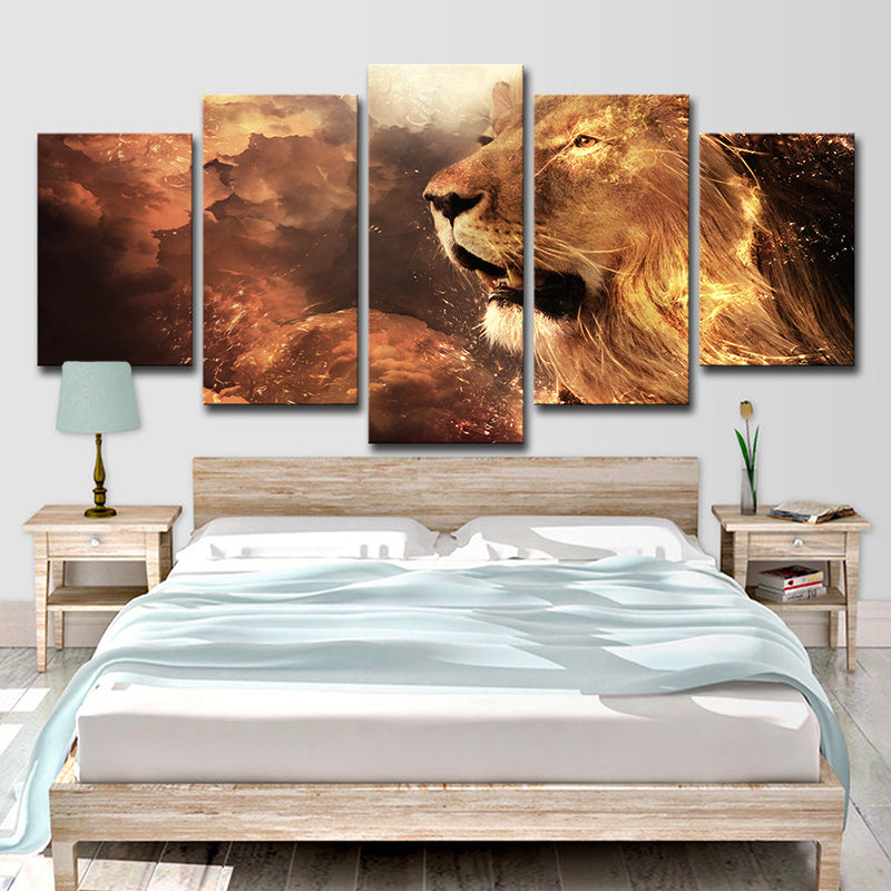 Digital Print Lion King Canvas Contemporary Multi-Piece Wall Art in Yellow