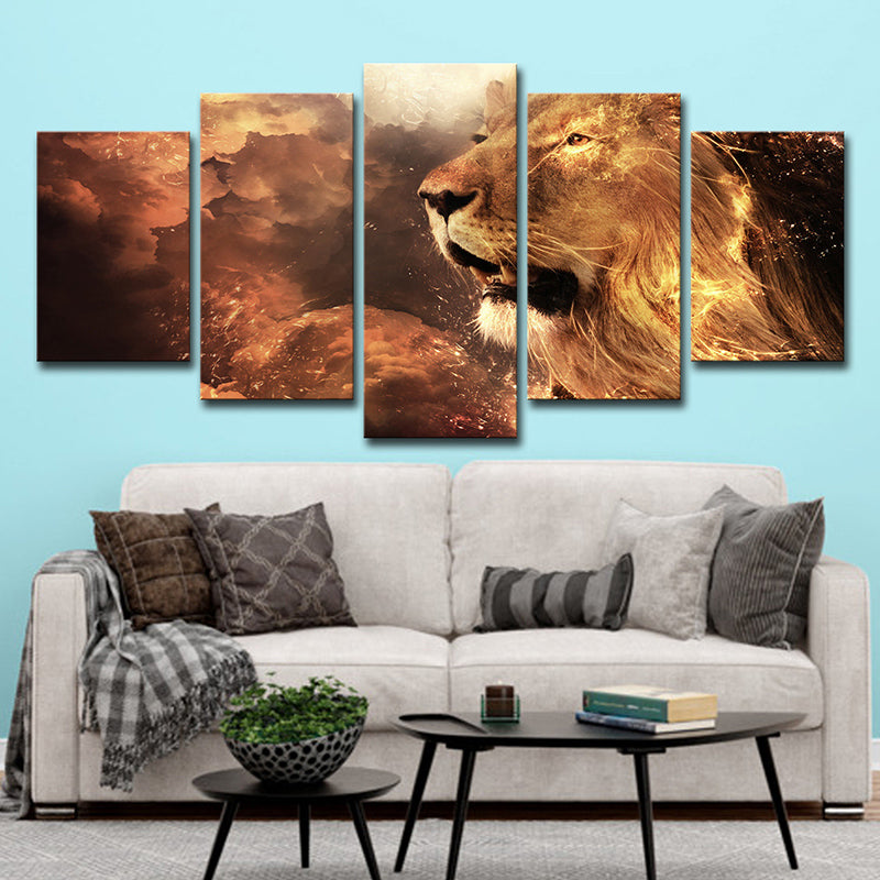 Digital Print Lion King Canvas Contemporary Multi-Piece Wall Art in Yellow