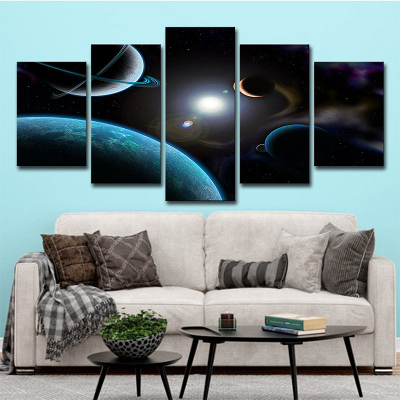 Dark Blue Planets Canvas Print Cosmos Sci-Fi Multi-Piece Wall Art for Living Room