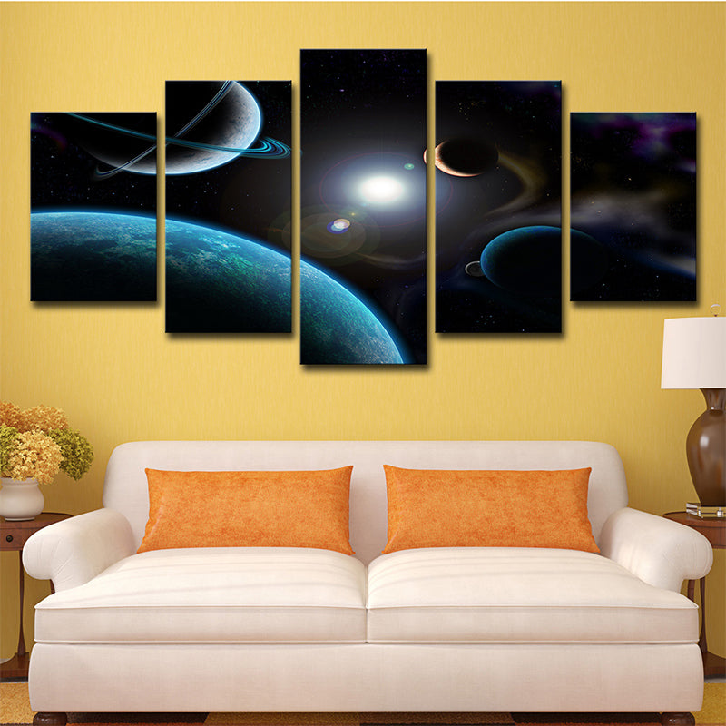 Dark Blue Planets Canvas Print Cosmos Sci-Fi Multi-Piece Wall Art for Living Room