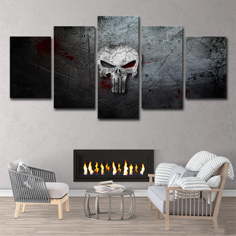 Digital Print Skull Canvas Contemporary Multi-Piece Boys Bedroom Wall Art in Grey