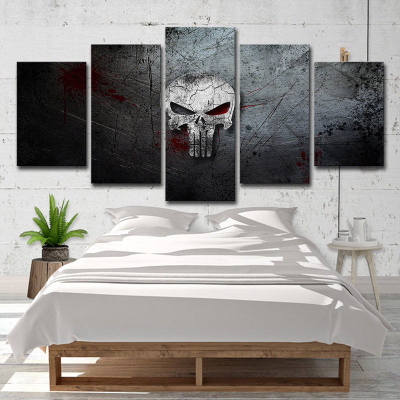 Digital Print Skull Canvas Contemporary Multi-Piece Boys Bedroom Wall Art in Grey