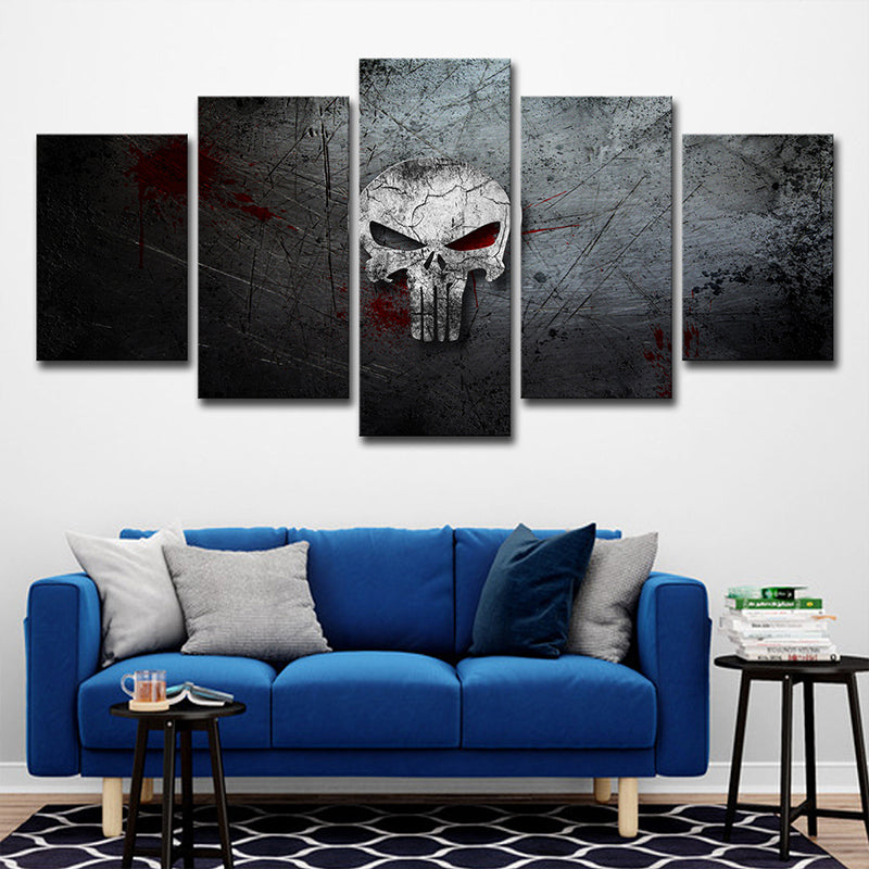 Digital Print Skull Canvas Contemporary Multi-Piece Boys Bedroom Wall Art in Grey