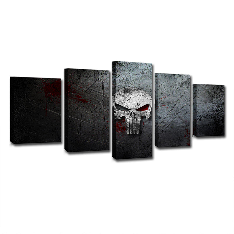 Digital Print Skull Canvas Contemporary Multi-Piece Boys Bedroom Wall Art in Grey