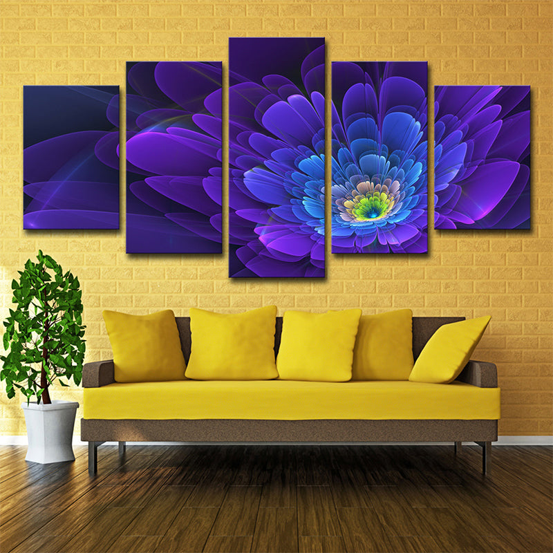 Flower Blossom Wall Decor in Purple Canvas Made Art Print for Living Room, Multi-Piece