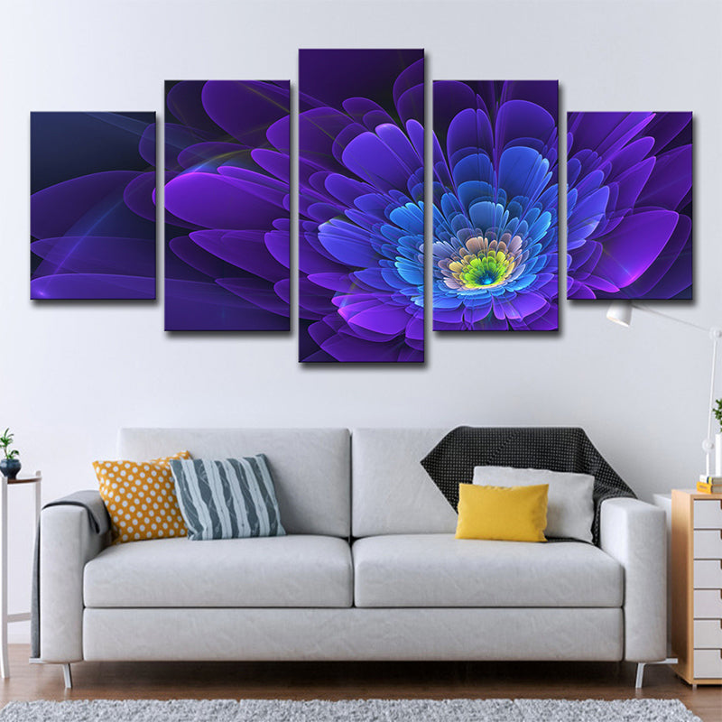 Flower Blossom Wall Decor in Purple Canvas Made Art Print for Living Room, Multi-Piece