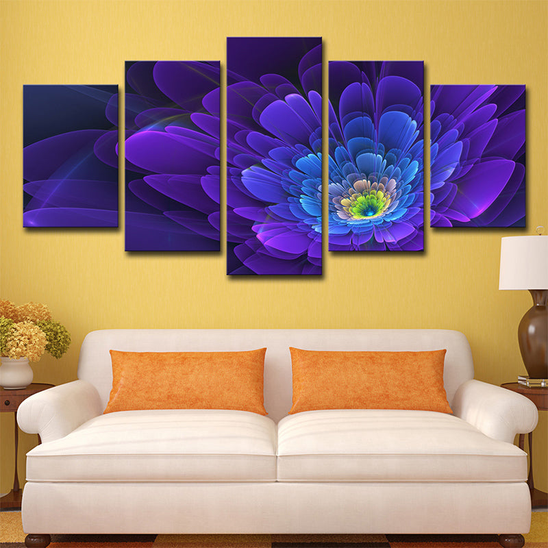 Flower Blossom Wall Decor in Purple Canvas Made Art Print for Living Room, Multi-Piece