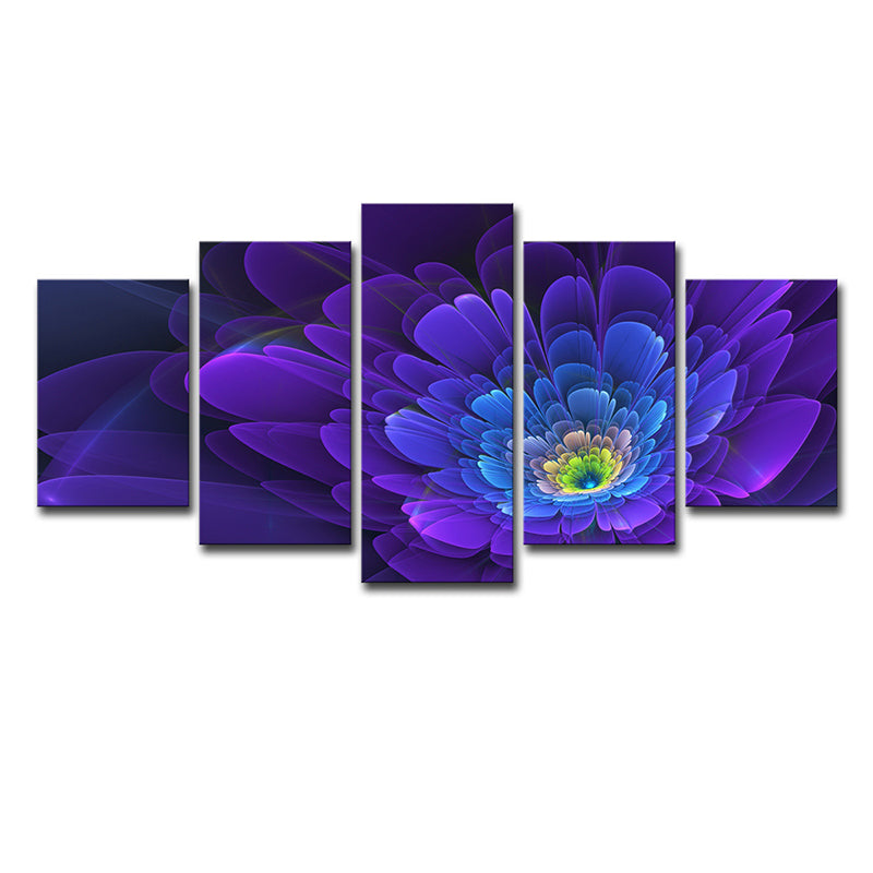 Flower Blossom Wall Decor in Purple Canvas Made Art Print for Living Room, Multi-Piece