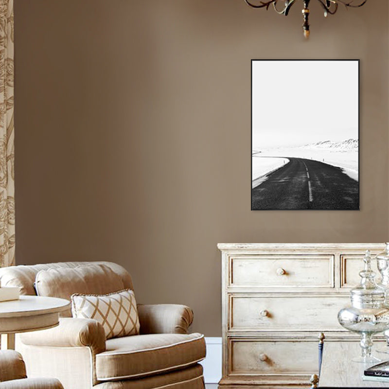 Photo S Curved Road Art Print Nordic Bedroom Snowy Wilds Scene Canvas in White for Wall Decor