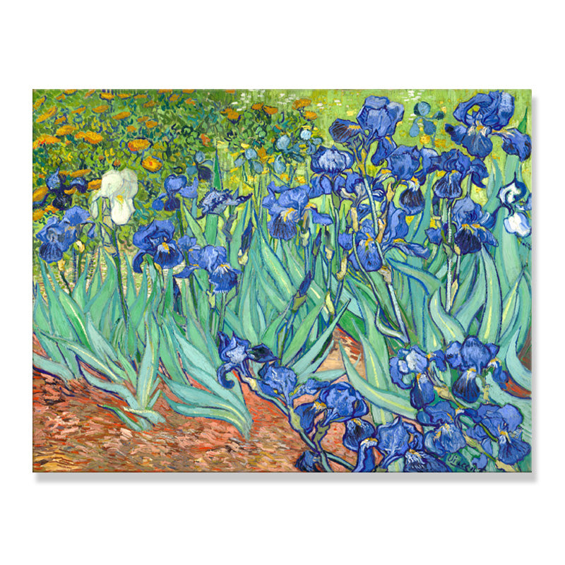 Vintage Irises Art Print Green Wrapped Canvas for Living Room, Multiple Sizes Available