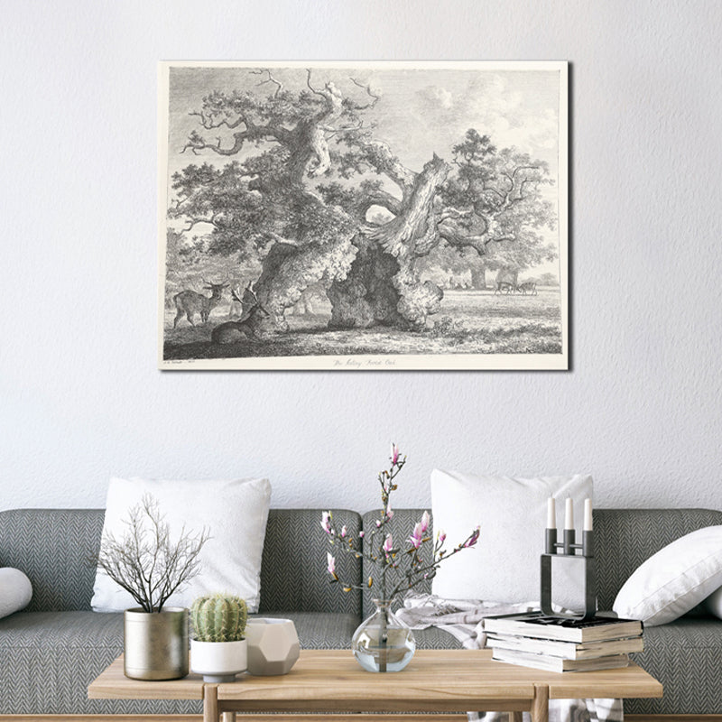 Canvas Gray Painting Traditional Style Tree Wall Art Decor, Multiple Sizes Options