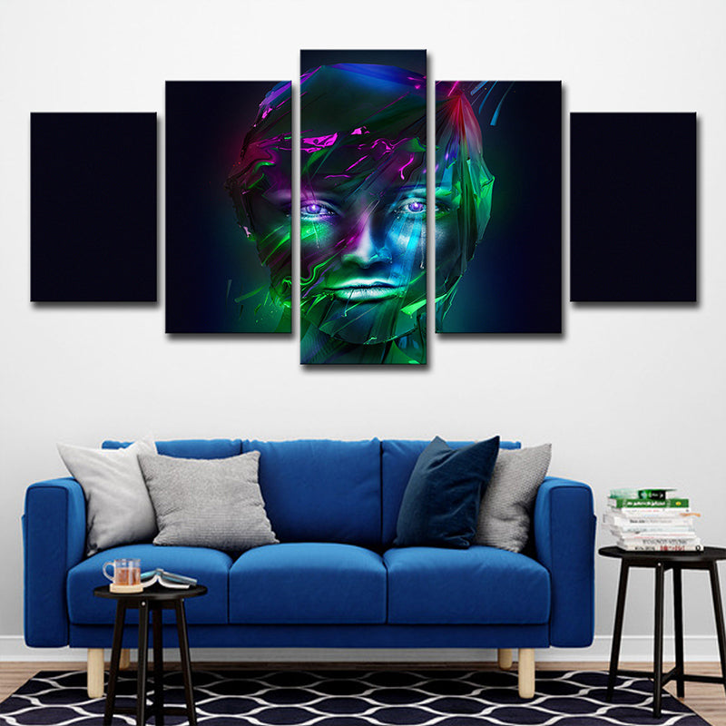 Girls Face Wall Decoration Green and Purple Canvas Art Print on Black, Multi-Piece