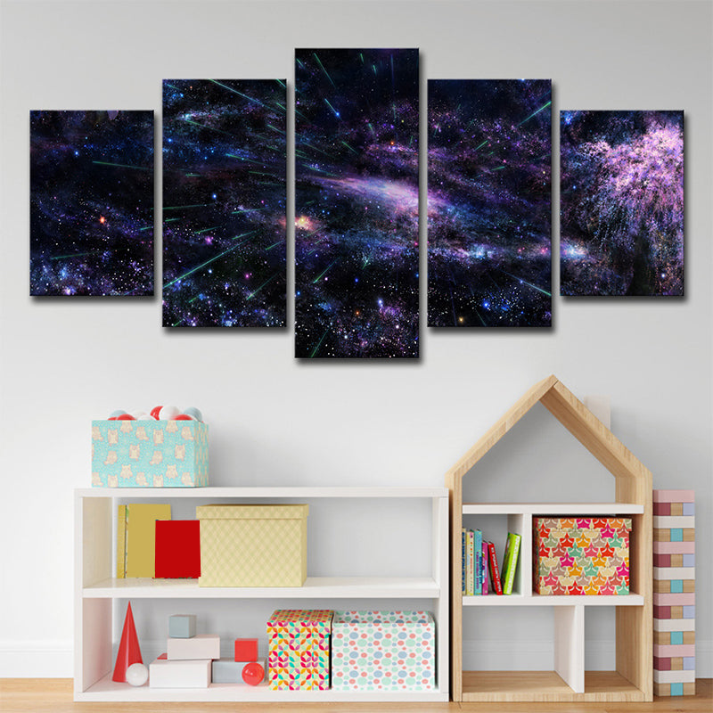 Purple Starburst Canvas Art Night Sky Kids Multi-Piece Wall Decor for House Interior