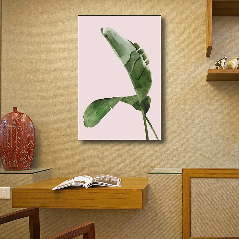 Nordic Style Botanical Leaf Painting Canvas Textured Green Wall Art for Guest Room