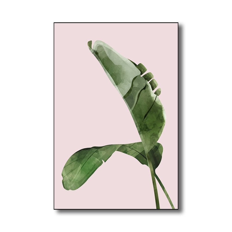 Nordic Style Botanical Leaf Painting Canvas Textured Green Wall Art for Guest Room