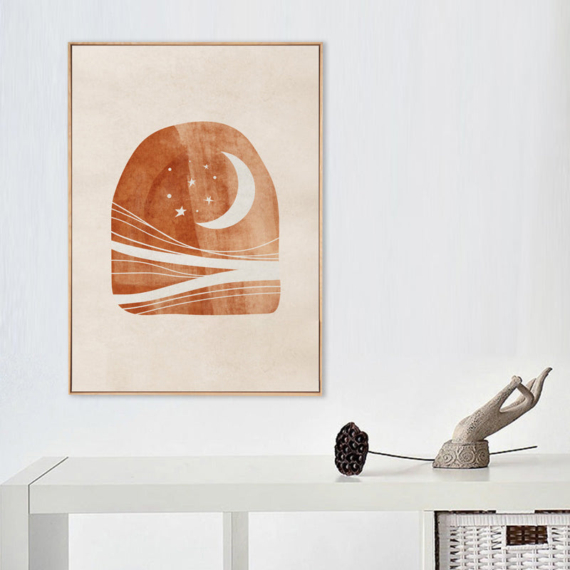 Scandinavian Style Teenagers Wall Decor Magical Cosmical Phenomena in Orange Painting