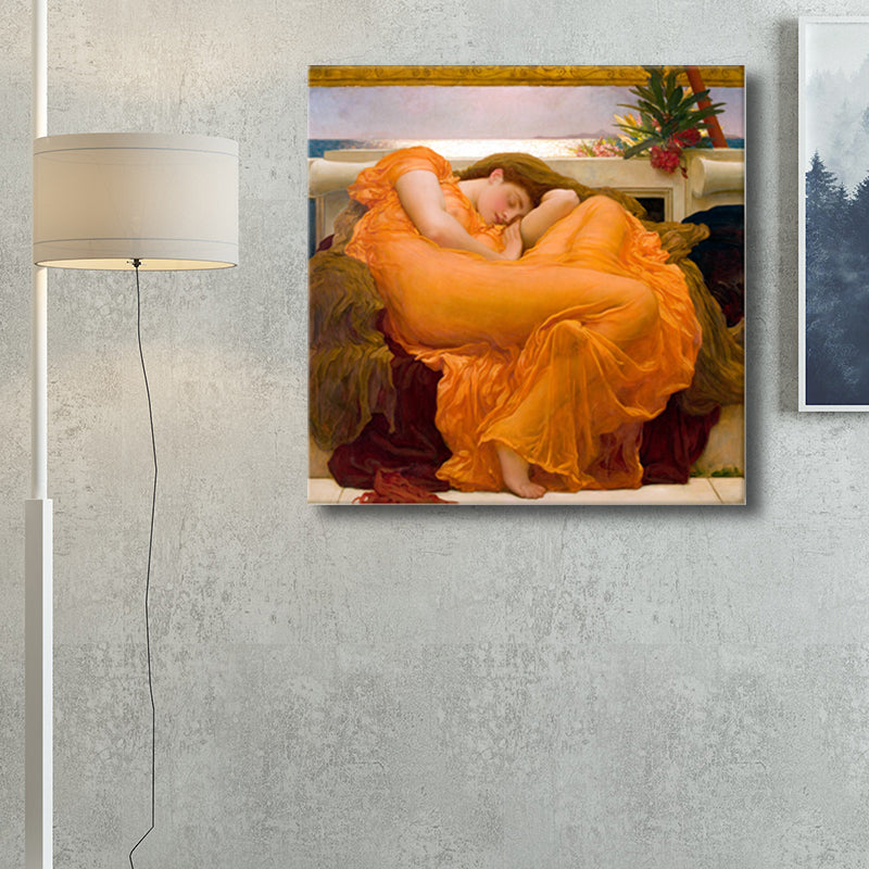 Orange Sleeping Woman Wall Decor World Culture Textured Canvas Print for Bedroom