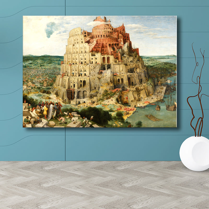 Tower of Babel Wall Art Textured World Culture Living Room Canvas Print in Yellow