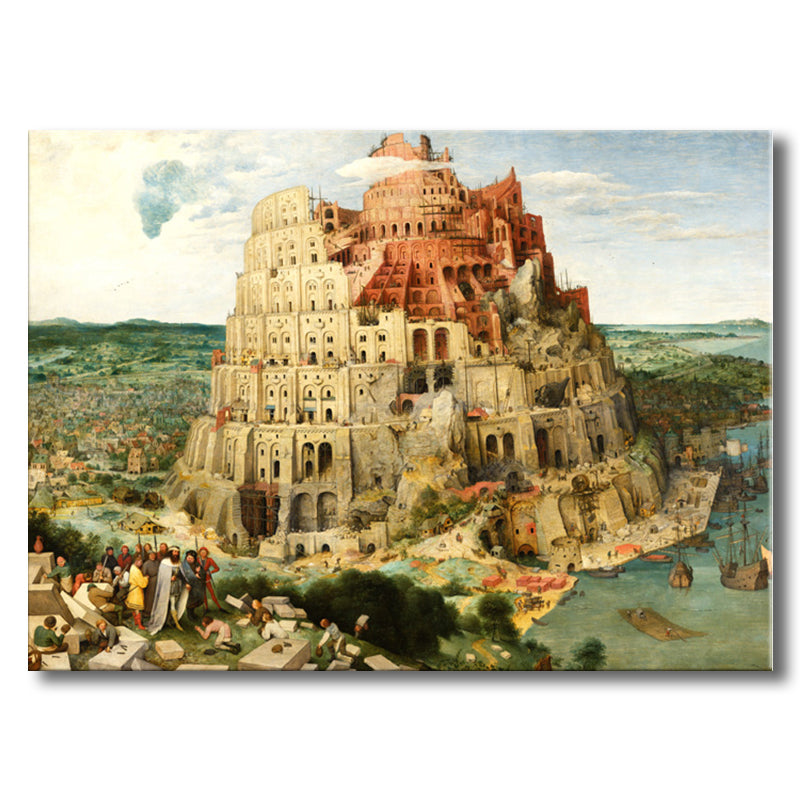 Tower of Babel Wall Art Textured World Culture Living Room Canvas Print in Yellow