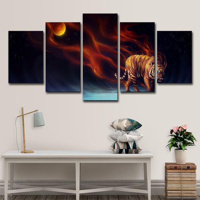 Yellow Moon Night Tiger Art Print Multi-Piece Modern Living Room Wall Decoration